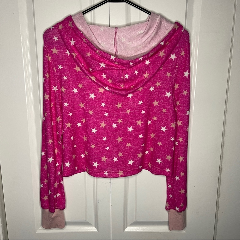 NWT Champion Size Small Cropped Hacci Sleep Top Hooded Pink Star Pattern Soft - Picture 7 of 9